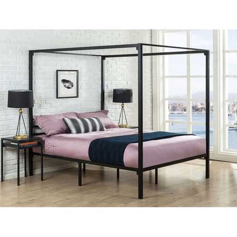 Image of Full size Modern Black Metal Canopy Bed Frame