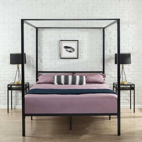 Image of Full size Modern Black Metal Canopy Bed Frame