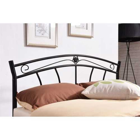 Image of Full size Black Metal Platform Bed with Curvy Headboard and Footboard