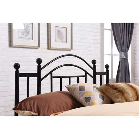 Image of Full size Black Platform Bed Frame with Metal Slats and Headboard