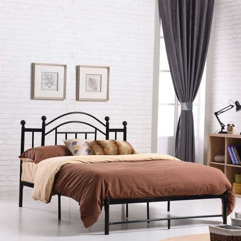 Image of Full size Black Platform Bed Frame with Metal Slats and Headboard