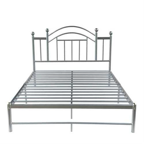 Image of Full size Metal Platform Bed Frame with Headboard and Footboard in Silver