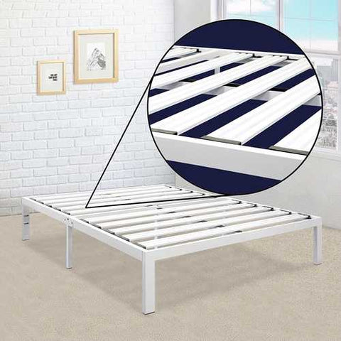 Image of Full size Heavy Duty Metal Platform Bed Frame in White