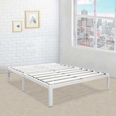 Image of Full size Heavy Duty Metal Platform Bed Frame in White