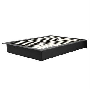 Full size Modern Padded Faux Leather Platform Bed Frame in Black with Wooden Slats