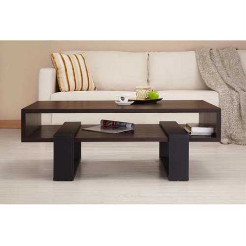 Image of Modern Coffee Table in Black and Walnut Brown Finish