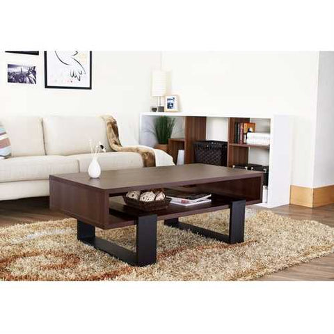 Image of Modern Coffee Table in Black and Walnut Brown Finish