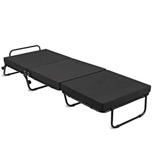 Folding Rollaway Guest Bed Frame Ottoman with Mattress and Casters