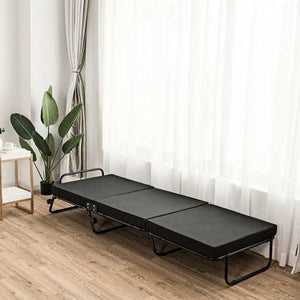 Folding Rollaway Guest Bed Frame Ottoman with Mattress and Casters