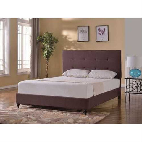 Image of Full size Brown Linen Upholstered Platform Bed Frame with Tufted Headboard