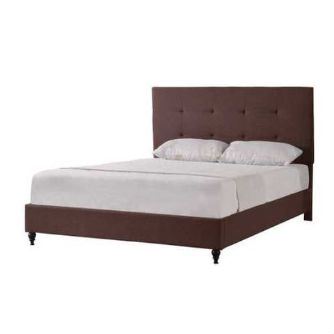 Image of Full size Brown Linen Upholstered Platform Bed Frame with Tufted Headboard