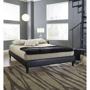 Full size Modern Platform Bed Frame Upholstered in Black Faux Leather