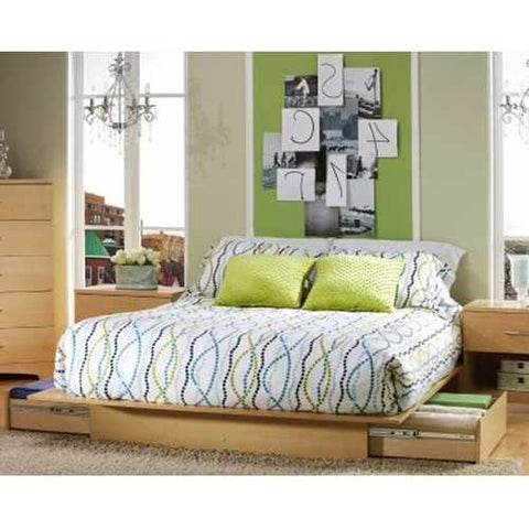 Image of Full / Queen size Modern Platform Bed Frame in Natural Wood Finish