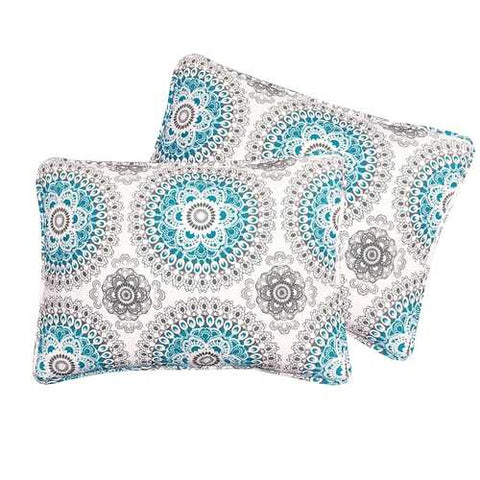 Image of Full / Queen 3-Piece Cotton Quit Set in Aqua Blue White and Grey Floral Pattern