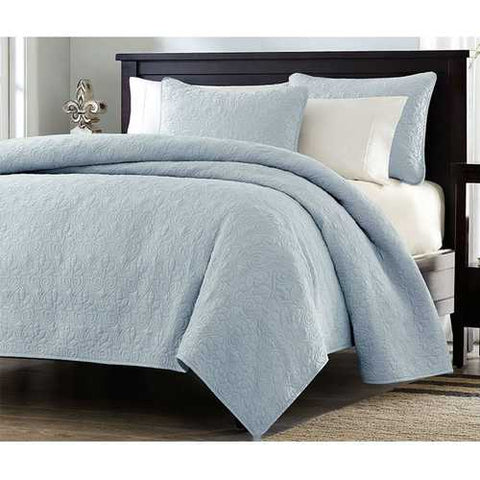 Image of Full / Queen size Quilted Bedspread Coverlet with 2 Shams in Light Blue