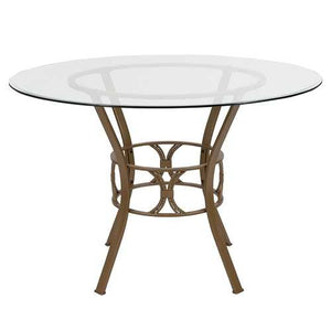 Round 45-inch Clear Glass Top Dining Table with Matte Gold Metal Frame