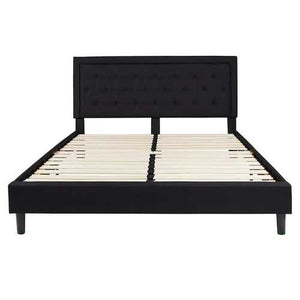 King Black Fabric Upholstered Platform Bed Frame with Button Tufted Headboard