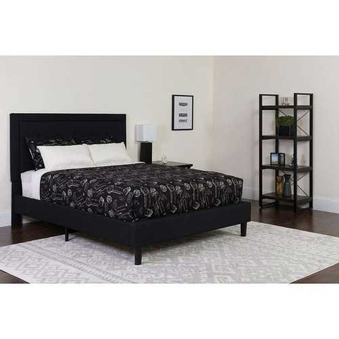 Image of King Black Fabric Upholstered Platform Bed Frame with Button Tufted Headboard