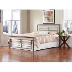 Full size Contemporary Metal Bed in Silver / Cherry Finish