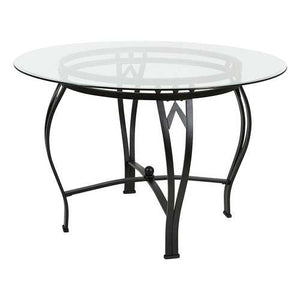 Modern 45-inch Round Glass Top Dining Table with Black Metal Frame