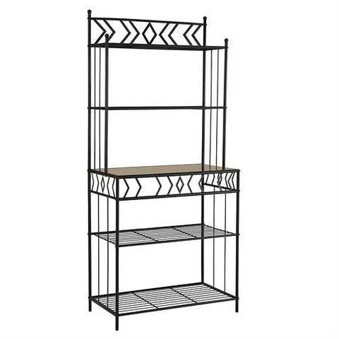 Image of Kitchen Bakers Rack in Black Metal with Marble Finish Top