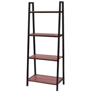 Ladder Style 4-Shelf Bookcase in Black Steel Walnut Wood Finish