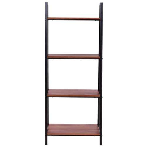 Image of Ladder Style 4-Shelf Bookcase in Black Steel Walnut Wood Finish