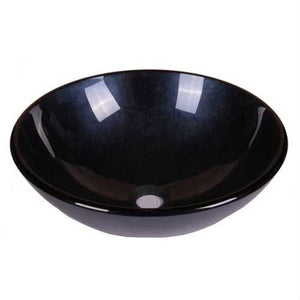 Tempered Glass Dark Blue Round Bathroom Vessel Sink with Drain