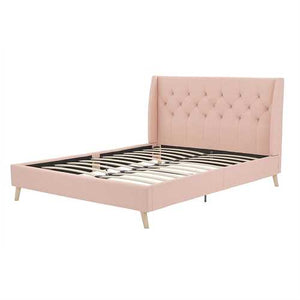 Full size Pink Linen Upholstered Mid-Century Style Platform Bed