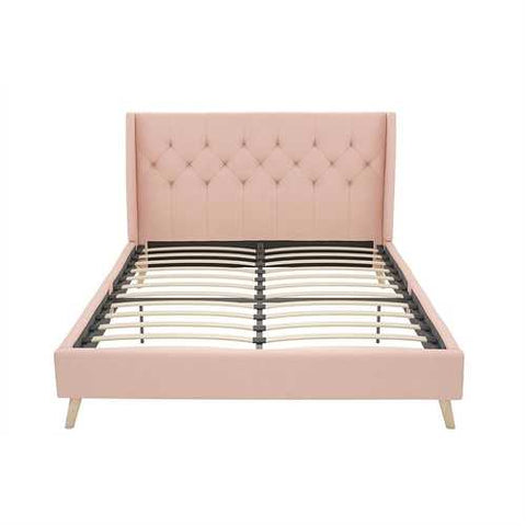 Image of Full size Pink Linen Upholstered Mid-Century Style Platform Bed