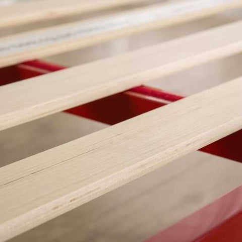 Image of Full size Red Metal Platform Bed Frame with Wood Slats