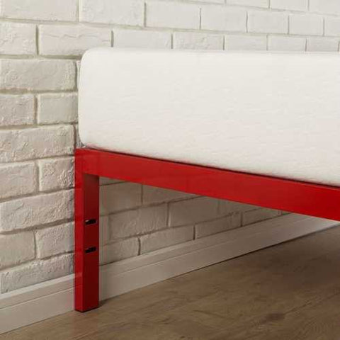 Image of Full size Red Metal Platform Bed Frame with Wood Slats