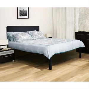 Full size Modern Metal Platform Bed Frame with Black Padded Headboard