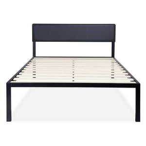 Full size Modern Metal Platform Bed Frame with Black Padded Headboard