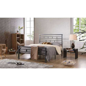 Full Metal Platform Bed Frame with Headboard in Modern Titanium Silver Finish