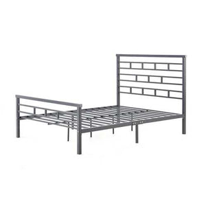 Full Metal Platform Bed Frame with Headboard in Modern Titanium Silver Finish