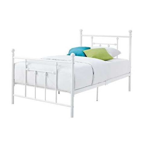 Image of Full size White Metal Platform Bed with Headboard and Footboard