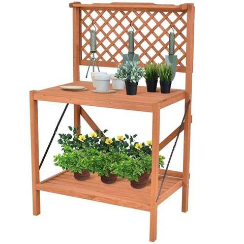 Image of Folding Wooden Garden Workstation Potting Bench with Shelf