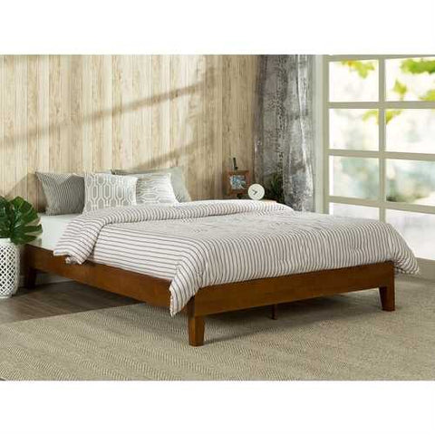 Image of Full size Low Profile Platform Bed Frame in Cherry Wood Finish