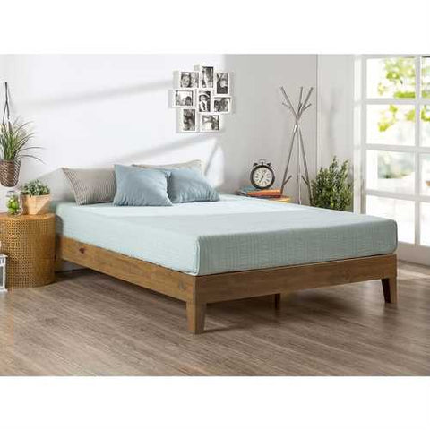 Image of Full size Solid Wood Low Profile Platform Bed Frame in Pine Finish