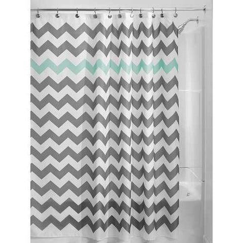 Image of Grey Aqua Blue White Chevron Polyester Fabric 72-inch Shower Curtain