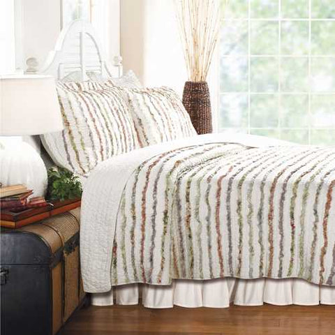 Image of Twin size 100% Cotton Ruffle Stripes Quilt Set - Machine Washable