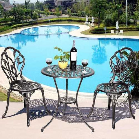 Image of Outdoor 3-Piece Metal Patio Furniture Set in Antique Bronze Finish