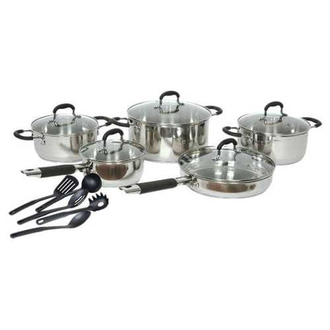 Image of 15-Piece Stainless Steel Cookware Set with Nylon Utensils