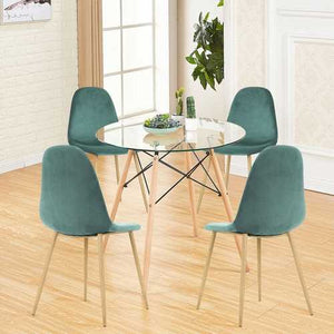 Modern 31.5-inch Round Glass Dining Table with Wood Legs