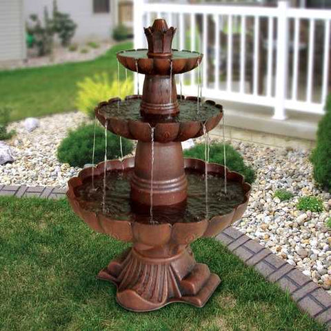 Image of 3-Tier Outdoor Garden Fountain in Durable Poly-Vinyl Composite - Bronze Color