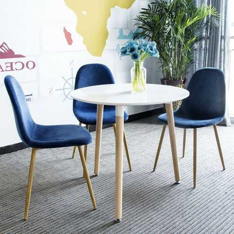 Image of Mid-Century Modern 31.5-inch Round Dining Table in White with Wood Legs