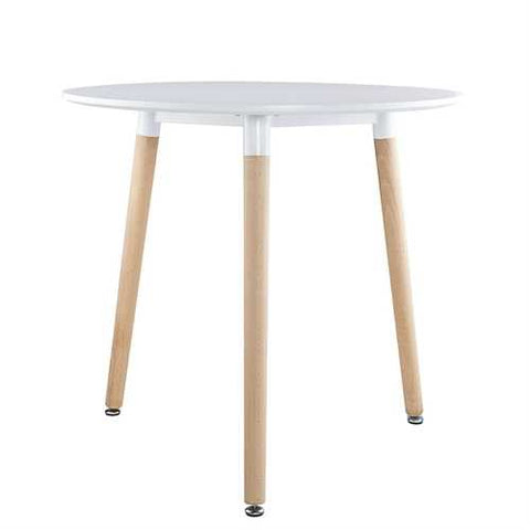 Image of Mid-Century Modern 31.5-inch Round Dining Table in White with Wood Legs