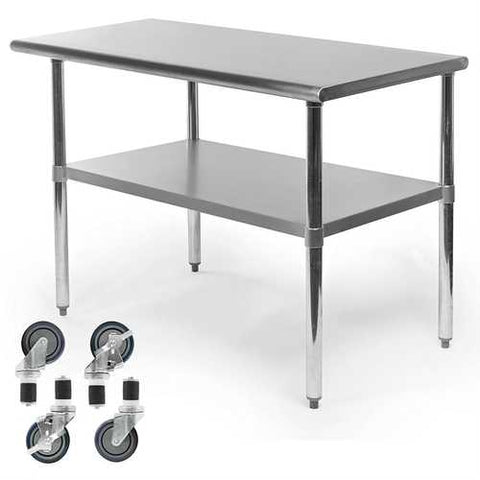 Image of Stainless Steel 48 x 24-inch Kitchen Prep Table with Casters