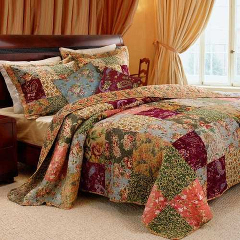 Image of Full / Queen size 100% Cotton Patchwork Quilt Set with Floral Paisley Pattern